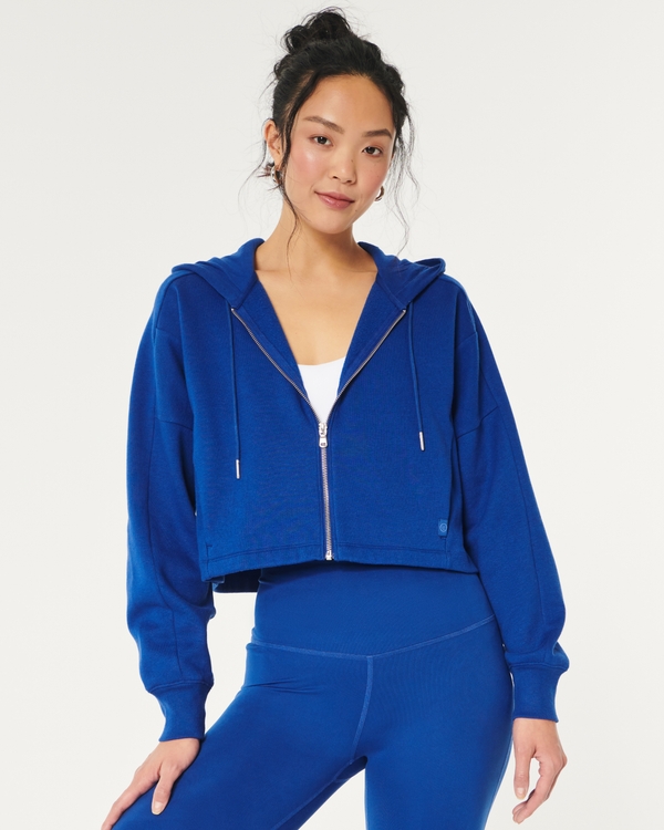 Cropped zip up online hoodie blue