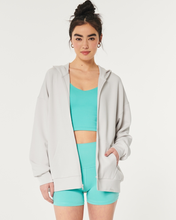 Gilly Hicks Active Cooldown Oversized Zip-Up Hoodie, Stone