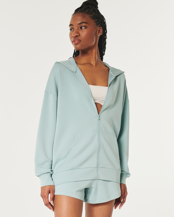 Gilly Hicks Active Cooldown Oversized Zip-Up Hoodie, Cloud Blue