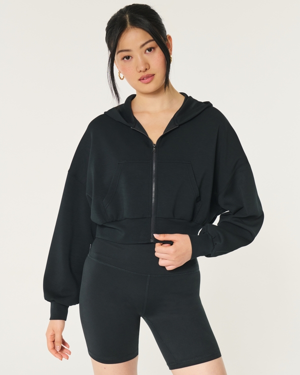 Gilly Hicks Active Cooldown Crop Zip-Up Hoodie, Black