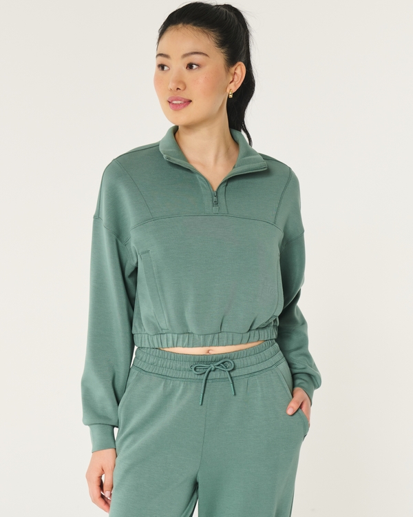 Gilly Hicks Active Cooldown Quarter-Zip Top, Forest Green view 1
