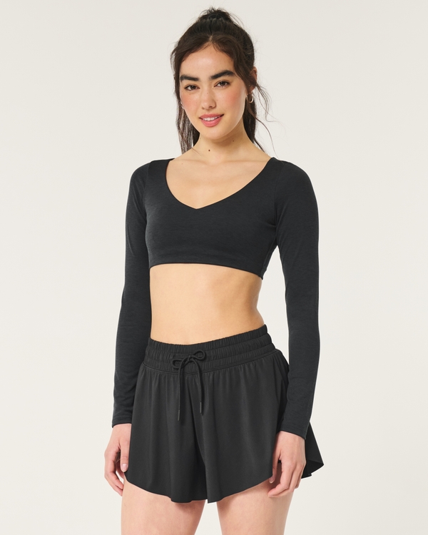 Gilly Hicks Active Recharge Ultra-Crop Plunge Top, Heather Black