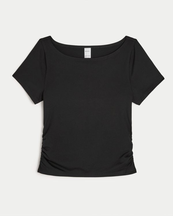 Gilly Hicks Active Knit Boat-Neck Top, Black