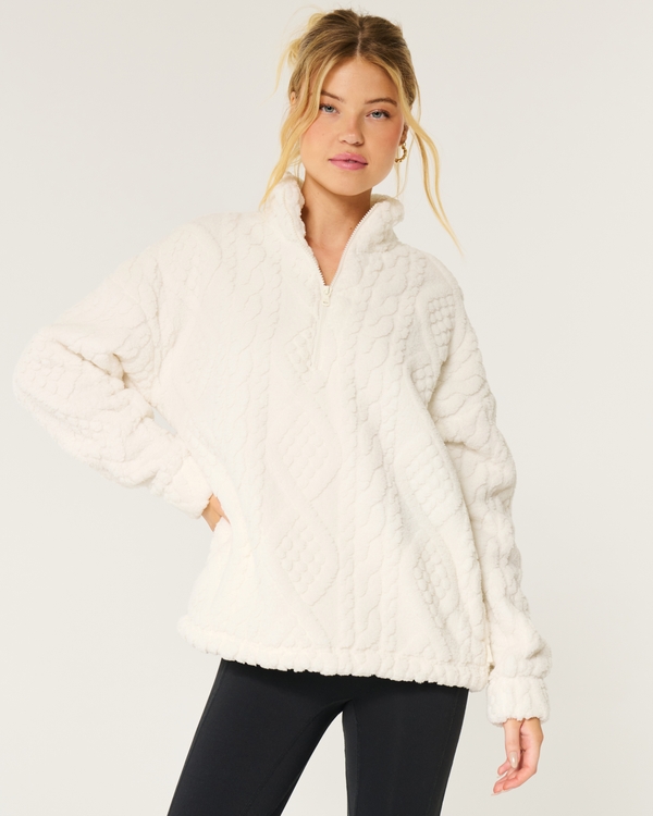 Gilly Hicks Oversized Cozy Quarter-Zip Top, Cloud White