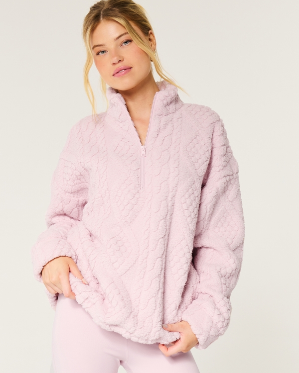 Gilly Hicks Oversized Cozy Quarter-Zip Top, Petal Pink