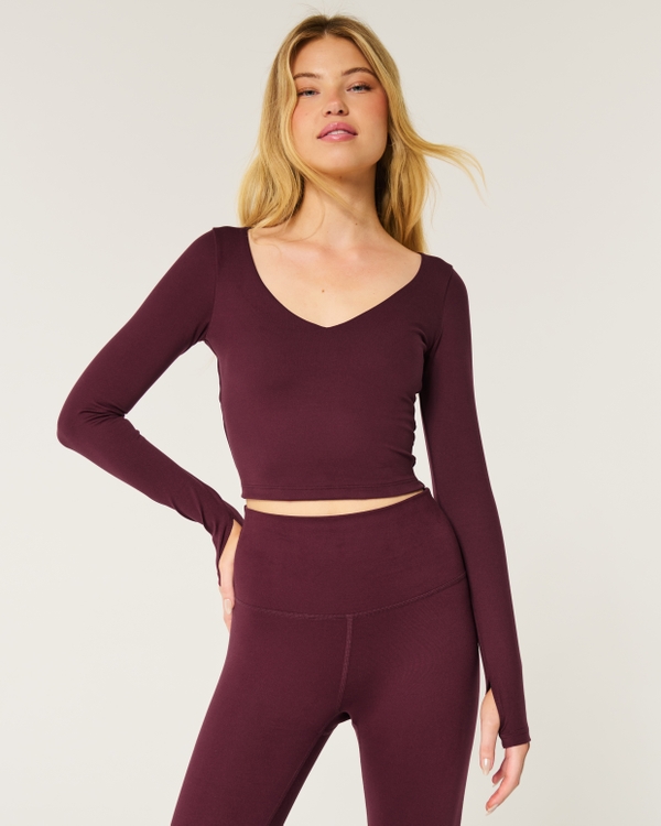 Gilly Hicks Active Recharge Long-Sleeve Plunge Top, Mulberry