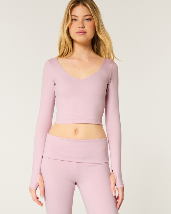 Gilly Hicks Active Recharge Long-Sleeve Plunge Top, Petal Pink