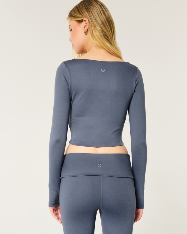 Gilly Hicks Active Recharge Long-Sleeve Plunge Top, Grey Blue view 2