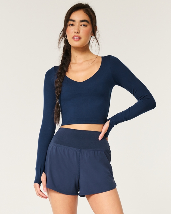 Gilly Hicks Active Recharge Long-Sleeve Plunge Top, Navy