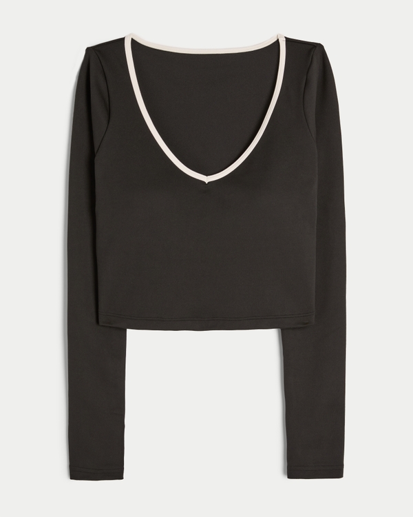 Gilly Hicks Active Recharge Long-Sleeve Plunge Top, Black view 1