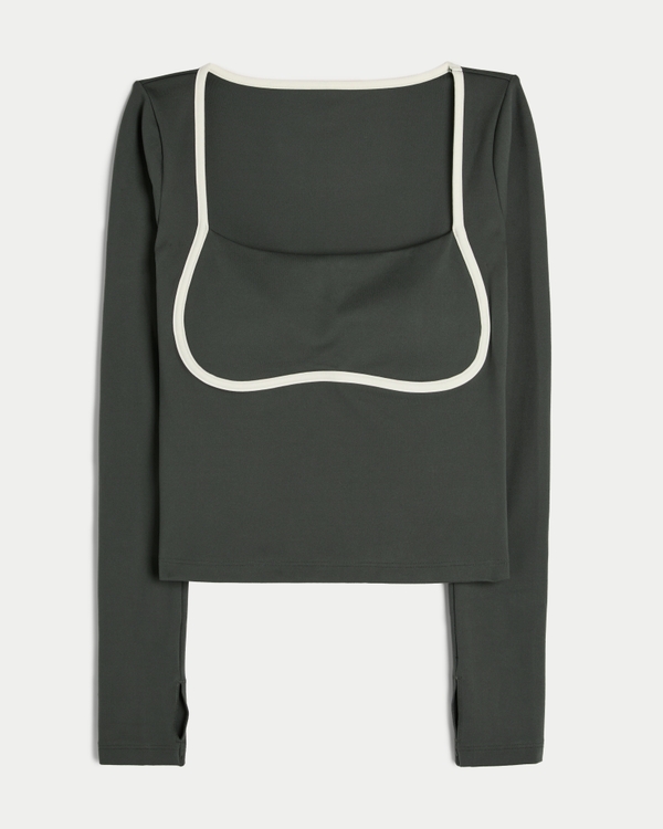 Gilly Hicks Active Recharge Under-Bust Long-Sleeve Top, Shadow Green view 1