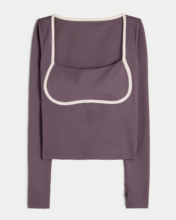 Gilly Hicks Active Recharge Under-Bust Long-Sleeve Top, Dark Mauve