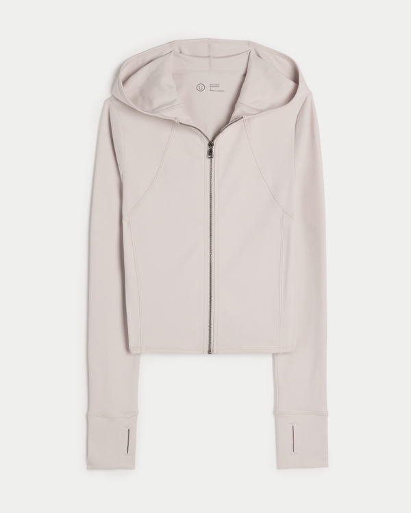 Gilly Hicks Active Recharge Hooded Crop Zip-Up Top, Stone