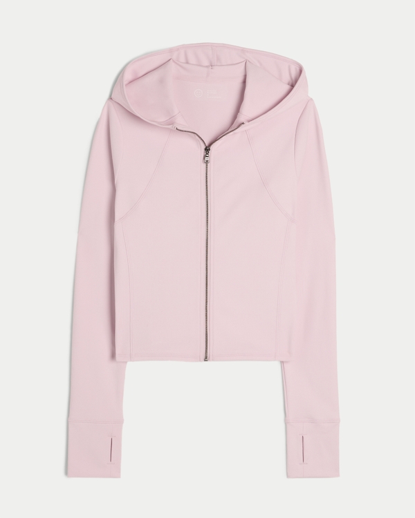 Gilly Hicks Active Recharge Hooded Crop Zip-Up Top, Petal Pink