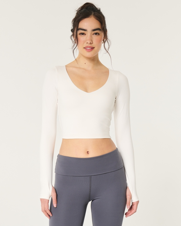 Gilly Hicks Active Recharge Long-Sleeve Plunge Top, Off White