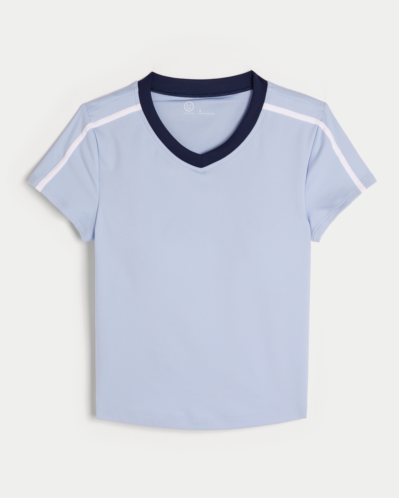 Hollister アクアブルー Vネック長袖Tシャツ 海外ガール　ピチt KIC_515-5022-00039-210_prod1?