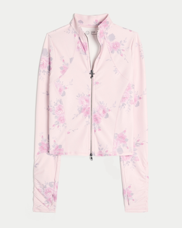 Gilly Hicks Active Recharge Bow Double Zip Jacket, Light Lilac Floral view 1
