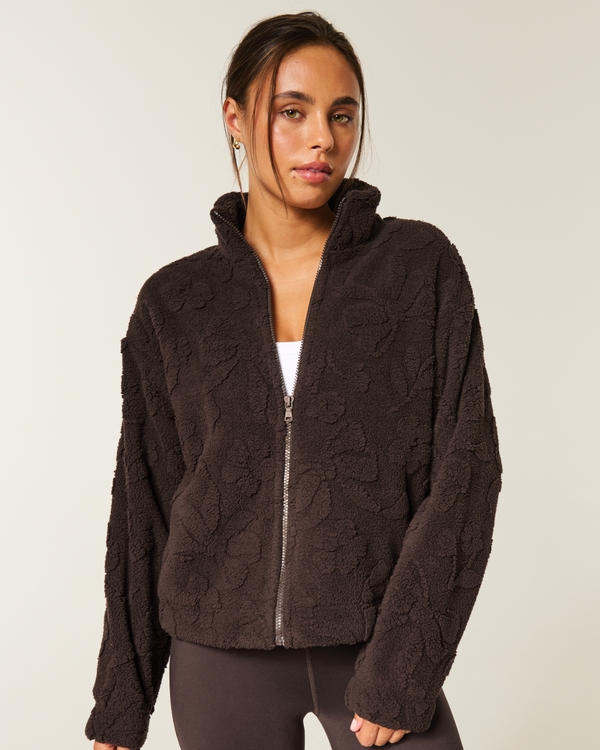 Gilly Hicks Sherpa Zip-Up Sweatshirt, Espresso view 1