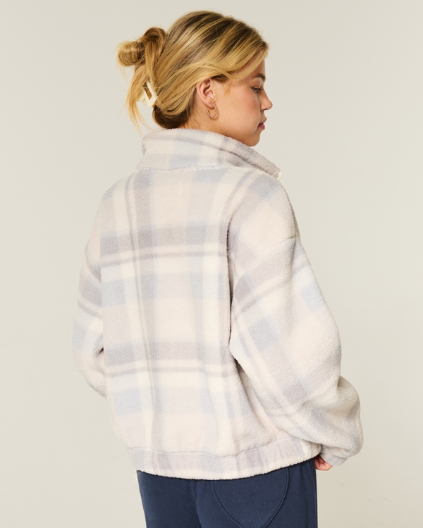 Gilly Hicks Sherpa Zip-Up Sweatshirt, Light Blue Plaid view 2