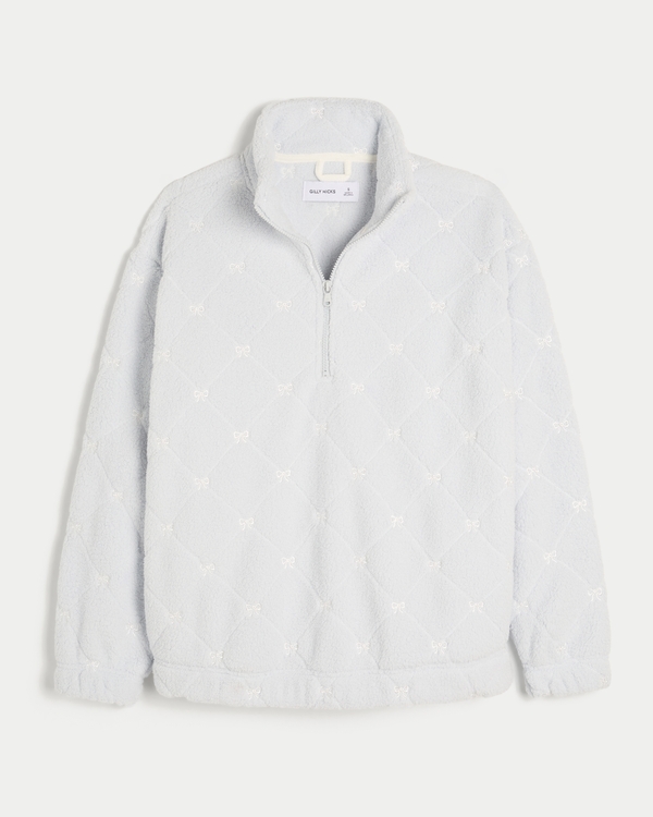 Gilly Hicks Bow Embroidery Sherpa Quarter-Zip Sweatshirt