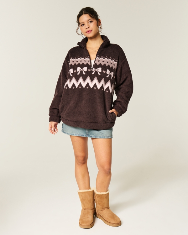 Gilly Hicks Sherpa Quarter-Zip Sweatshirt, Espresso view 2