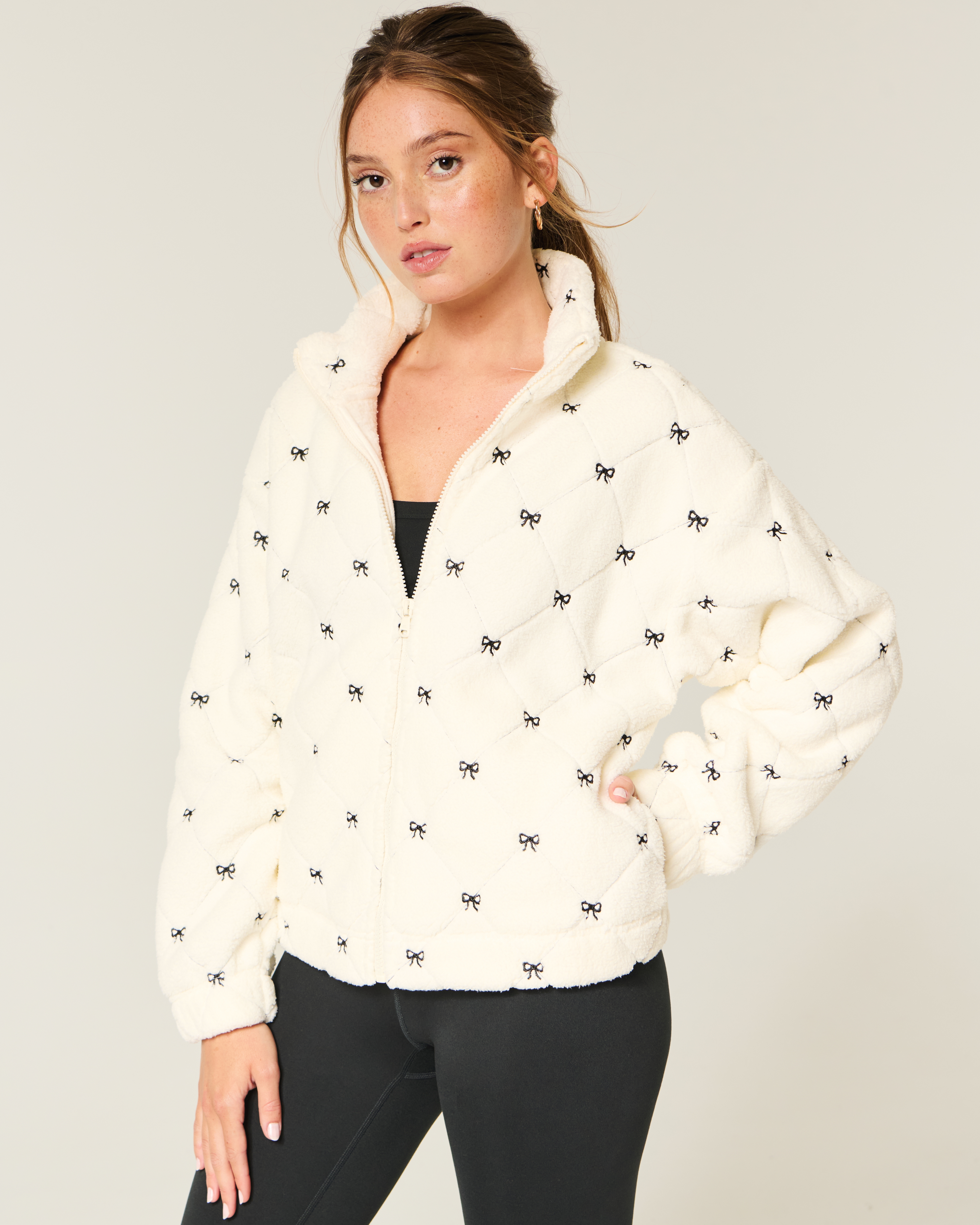 Gilly Hicks Sherpa Embroidered Zip-Up Top