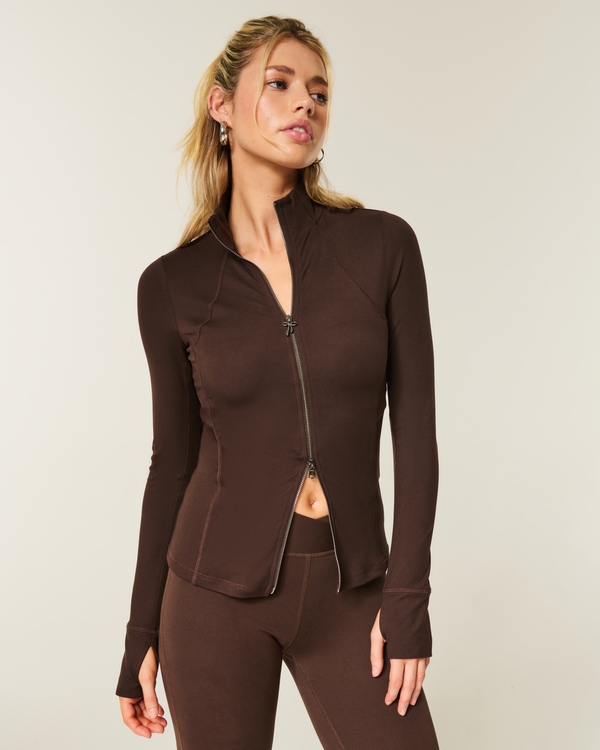 Gilly Hicks Active Recharge Slim & Snatched Full-Zip, Espresso view 1