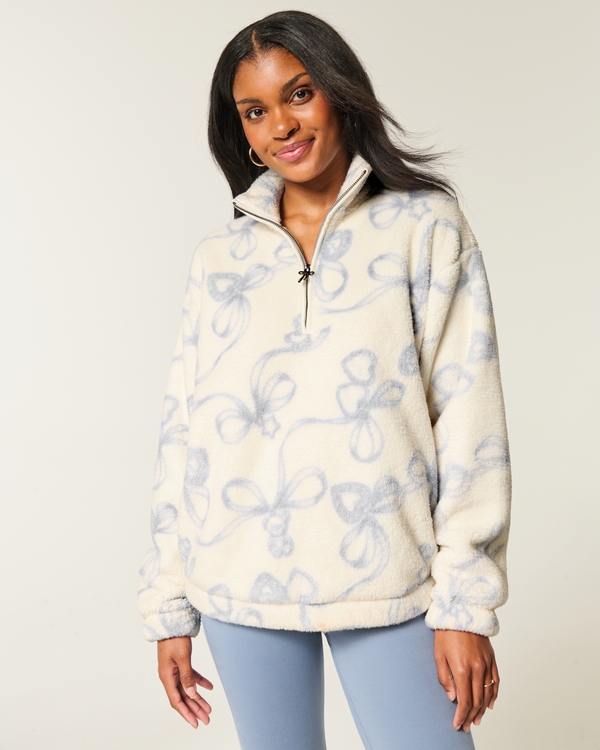Gilly Hicks Cozy Mock-Neck Quarter-Zip Sweatshirt, Cloud White Print view 1