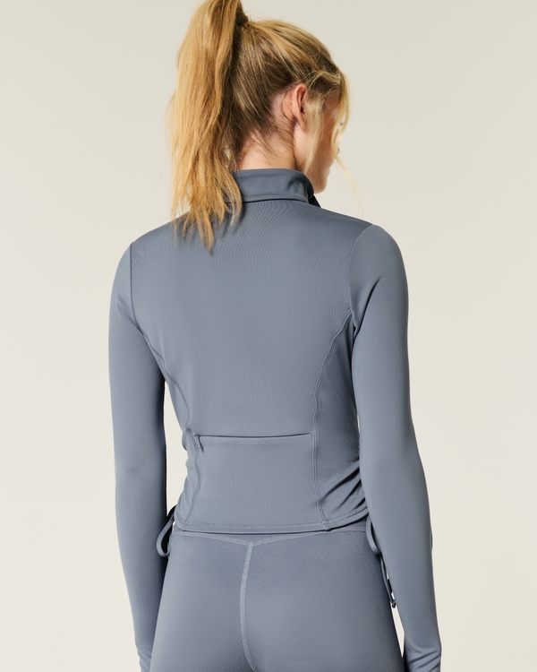 Gilly Hicks Active Recharge Side-Tie Zip-Up Jacket, Blue Grey view 2