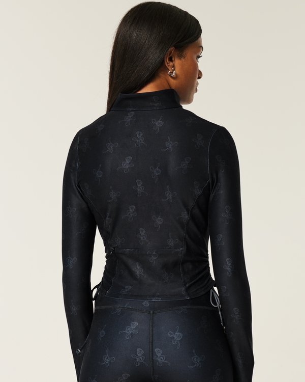 Gilly Hicks Active Recharge Side-Tie Zip-Up Jacket, Charcoal Locket Print view 2