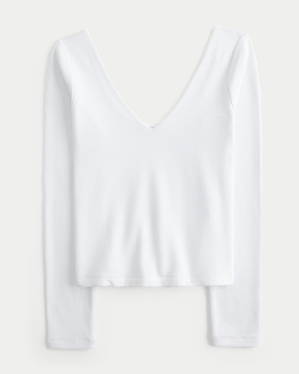 Must-Have Basics Reversible Long-Sleeve Scoop-Boatneck T-Shirt, White view 1