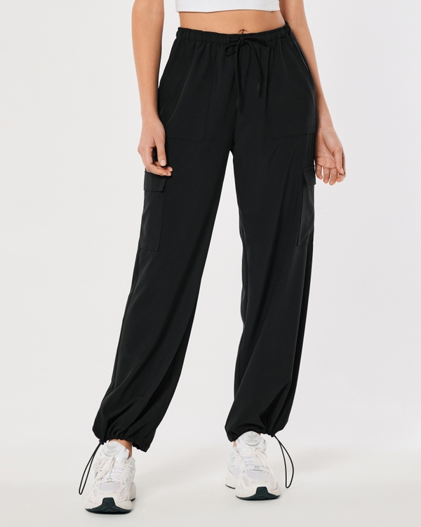 Gilly Hicks Active Mid-Rise Parachute Pants, Black view 1