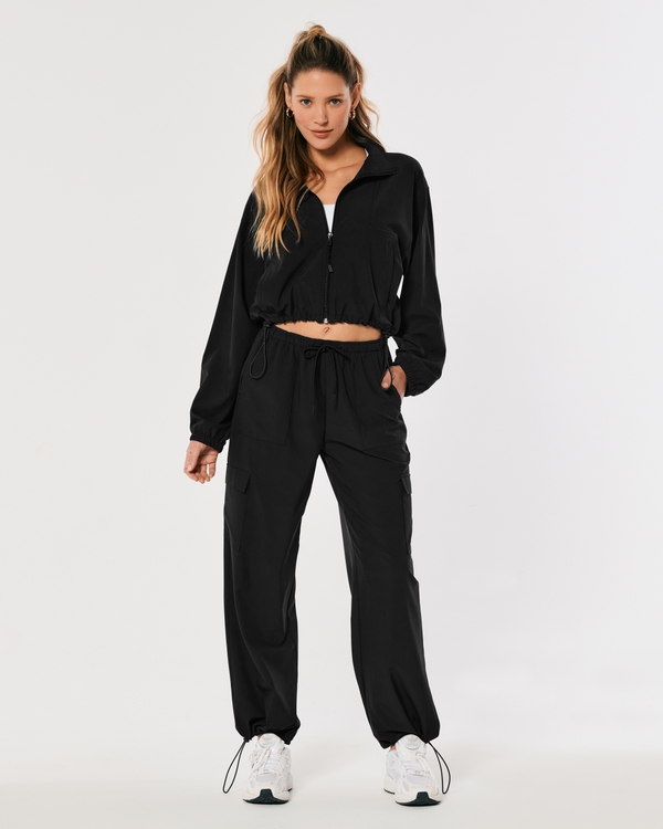 Gilly Hicks Active Mid-Rise Parachute Pants, Black view 2