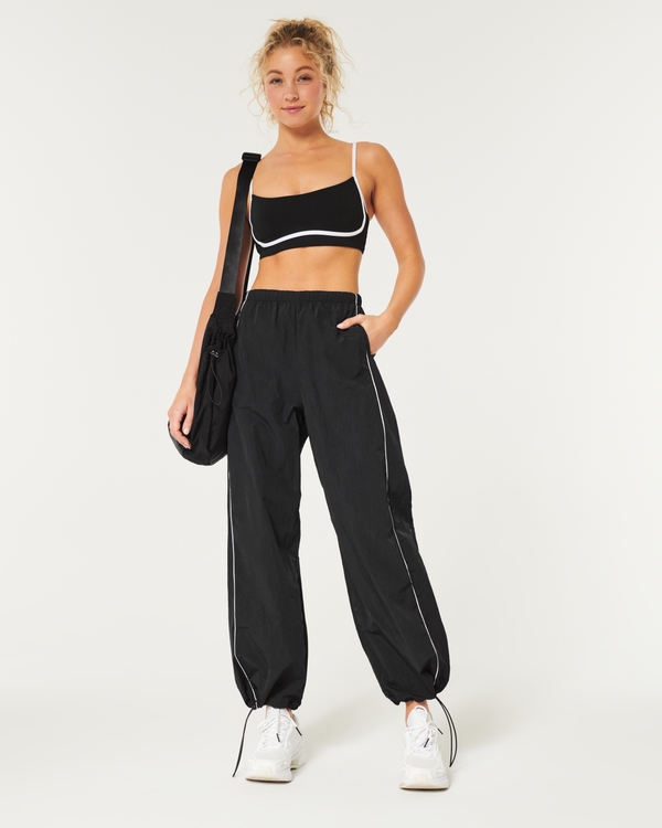 Gilly Hicks Active Tipped Crinkle Parachute Pants, Black