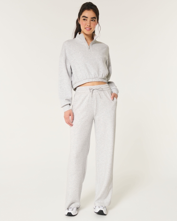 Gilly Hicks Active Cooldown Wide-Leg Pants, Light Heather Grey