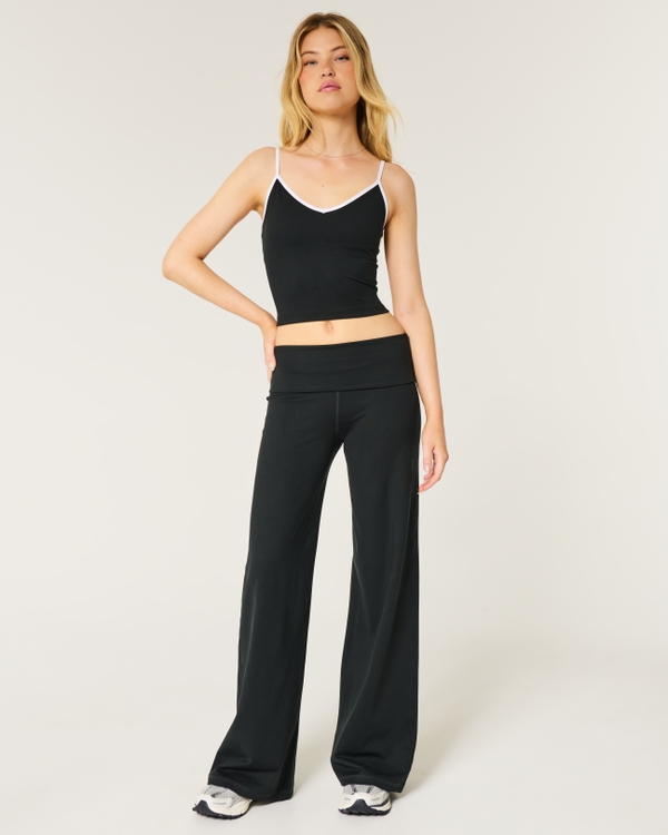 Gilly Hicks Active Recharge Foldover Waist Wide-Leg Pants, Black