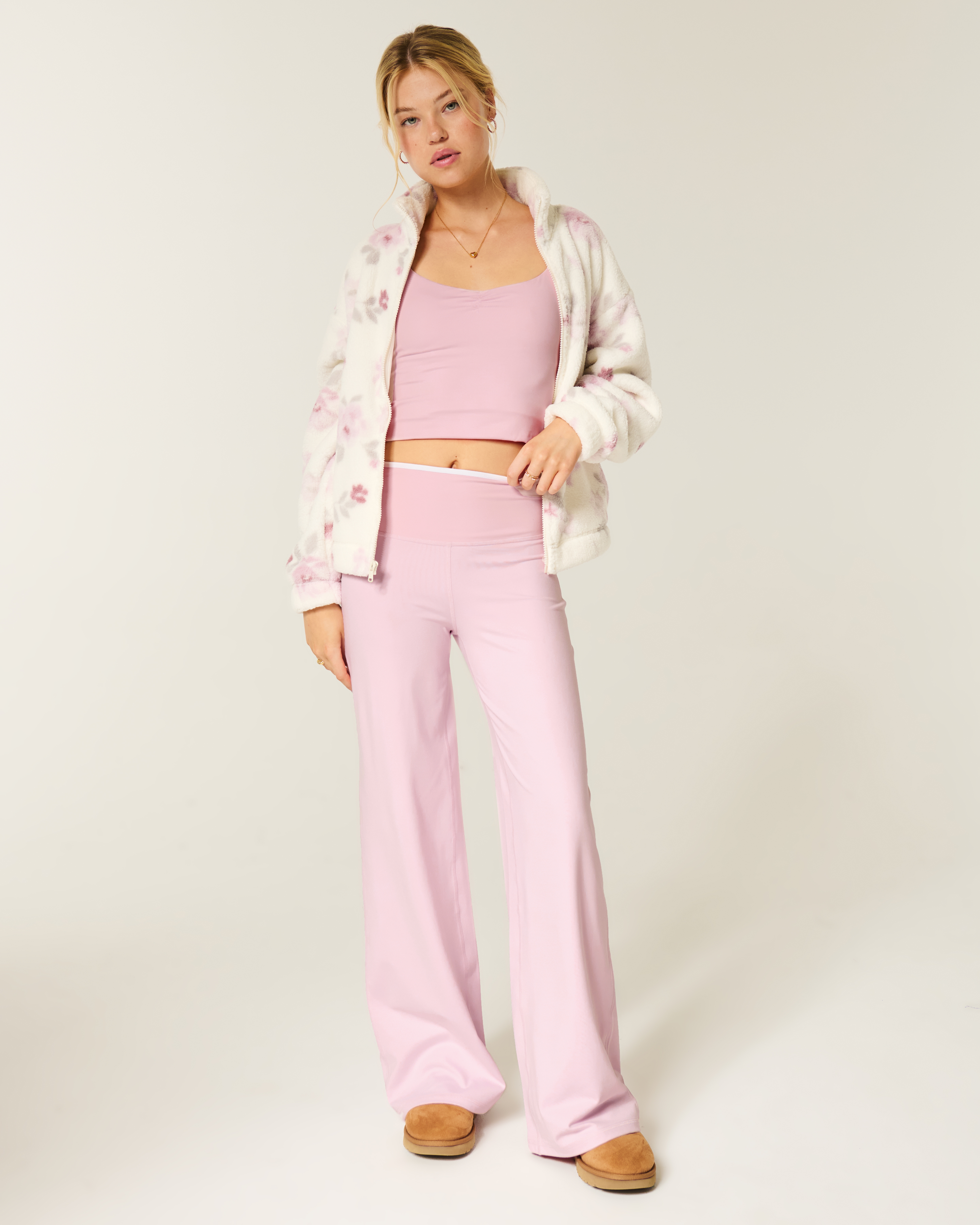 Gilly Hicks Active Recharge Foldover Wide-leg Pants In Purple