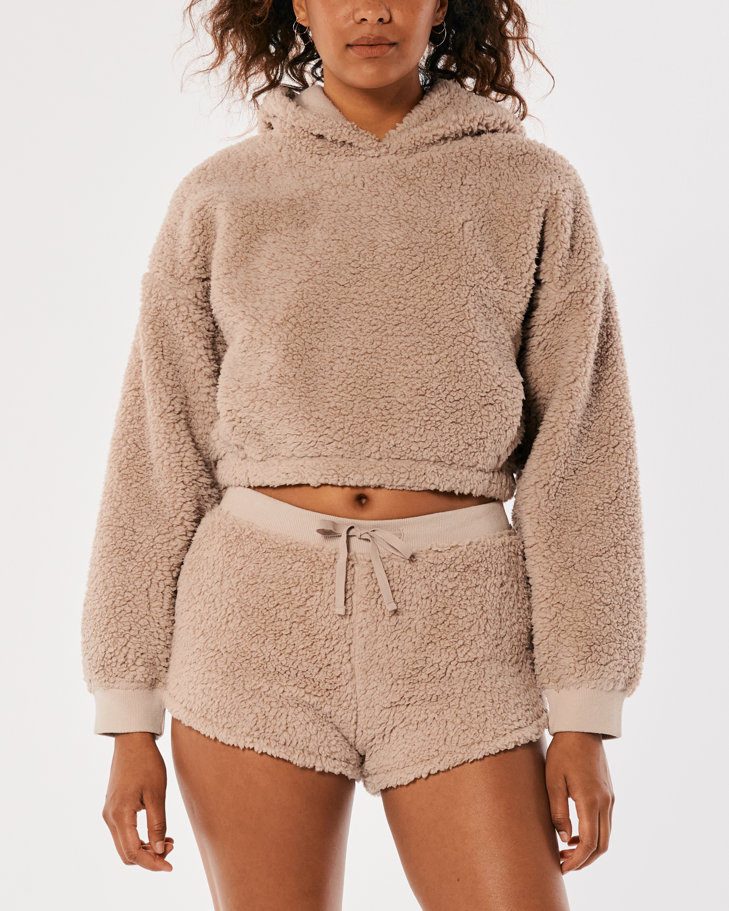 Gilly Hicks fleece crop hoodie and shorts set in beige