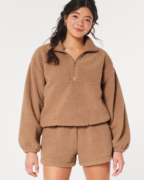 Gilly Hicks Sherpa Quarter-Zip, Light Brown