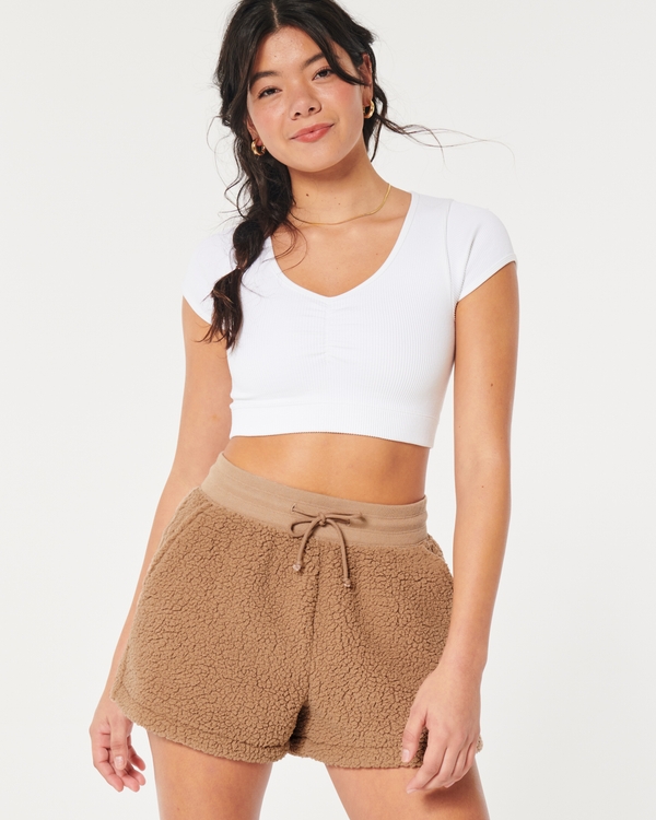 Gilly Hicks Sherpa Shorts, Light Brown