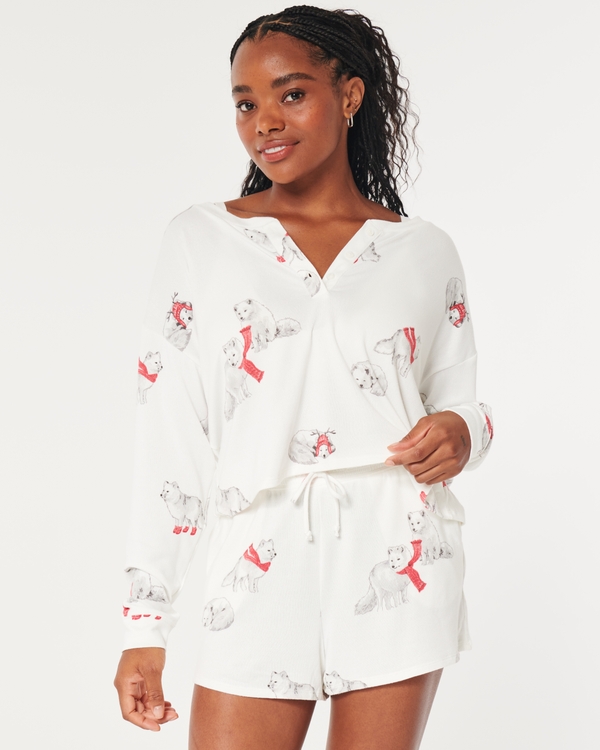 Gilly Hicks Cozy Pajama Shorts, White Print