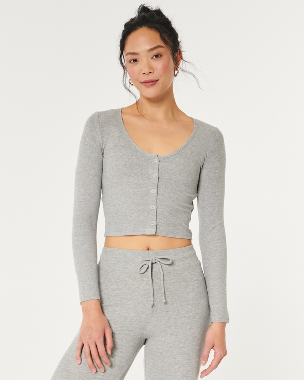 Gilly Hicks Jersey Rib Crop Cardigan, Heather Grey