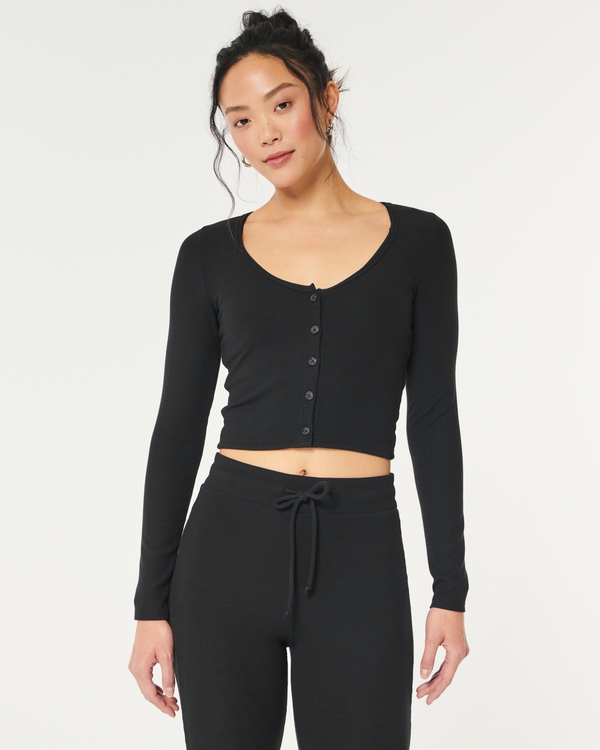 Gilly Hicks Jersey Rib Crop Cardigan, Black