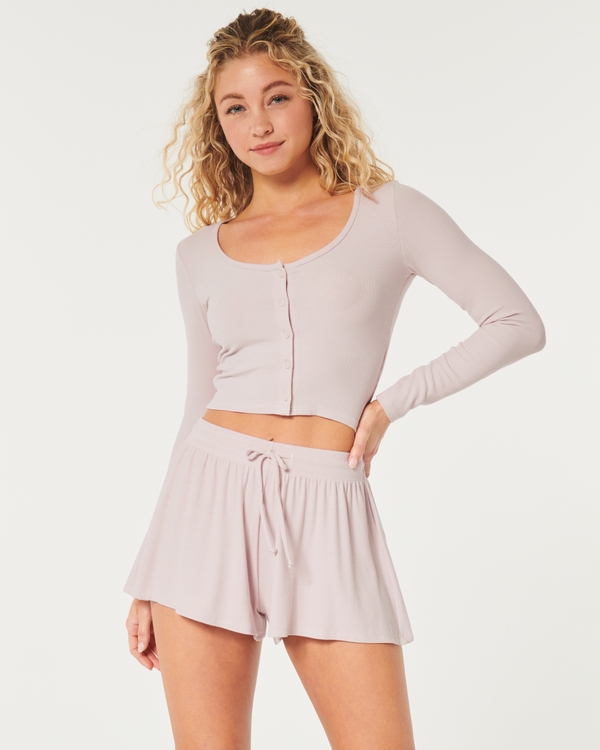 Gilly Hicks Jersey Ribbed Crop Cardigan, Pale Rose