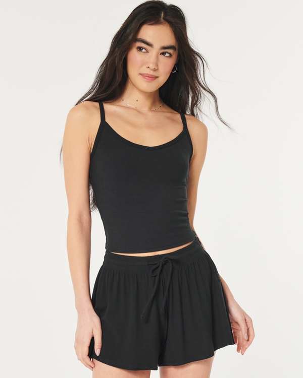 Gilly Hicks Jersey Rib Plunge Tank, Black