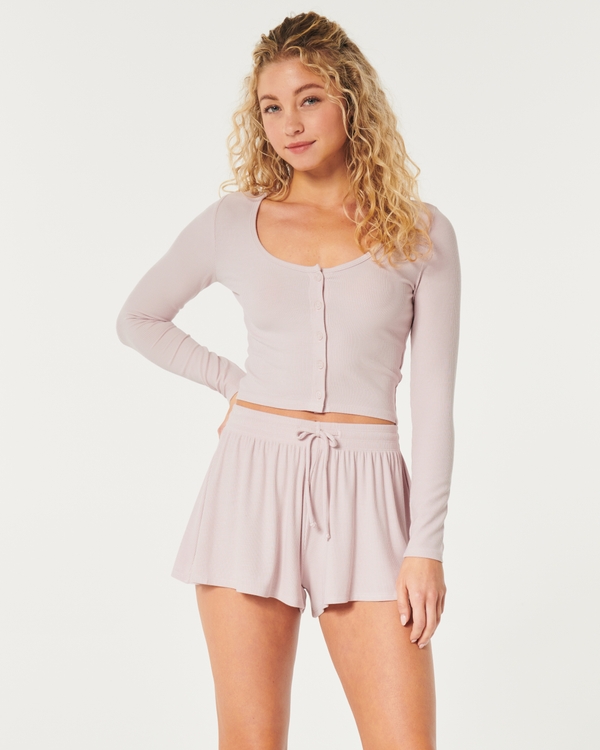 Gilly Hicks Jersey Ribbed Flutter Shorts