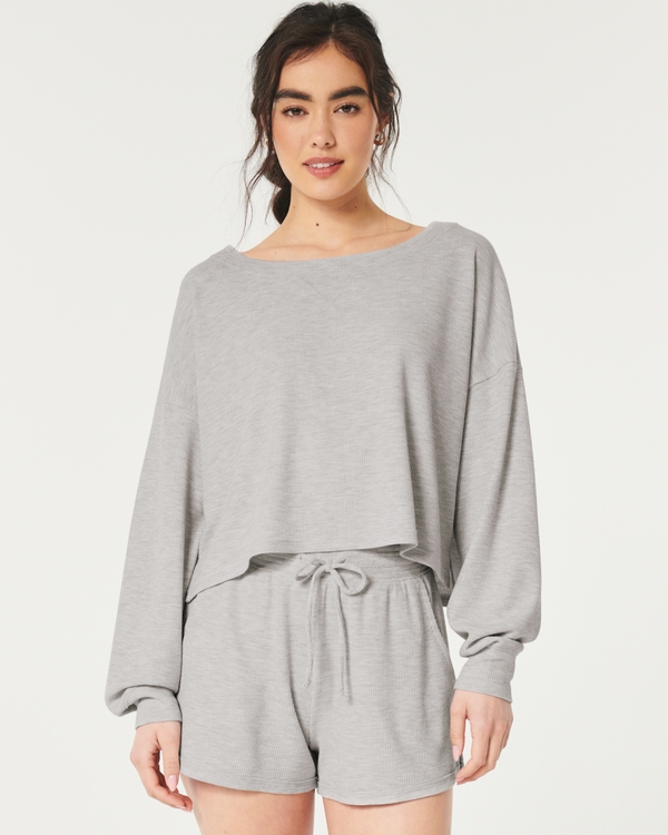 Gilly Hicks Waffle Off-the-Shoulder Top, Light Heather Grey