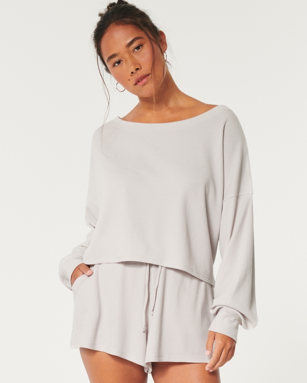 Gilly Hicks Waffle Off-the-Shoulder Top, Stone