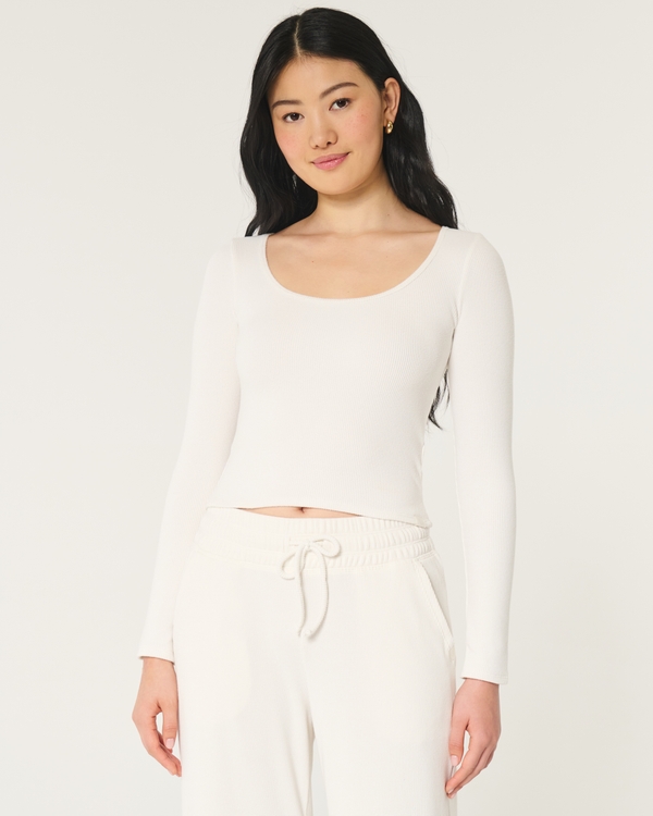 Gilly Hicks Waffle Wide-Neck Top, Cloud White