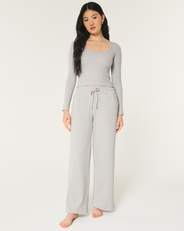 Gilly Hicks Waffle Wide-Leg Pants, Light Heather Grey